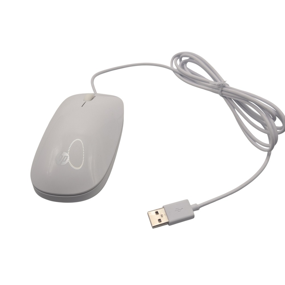 HP Optical Mouse White 853238-001 Wired USB 3-Button Scroll Wheel Ergonomic